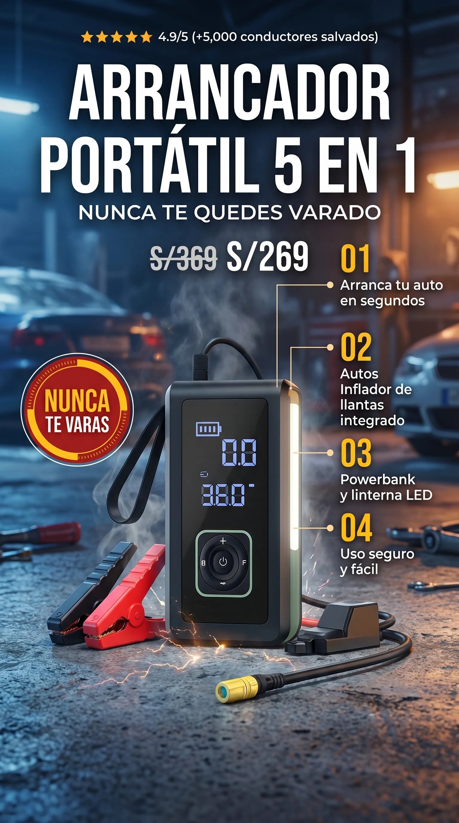 ARRANCADOR PORTÁTIL 5 EN 1 - NUNCA TE QUEDES VARADO